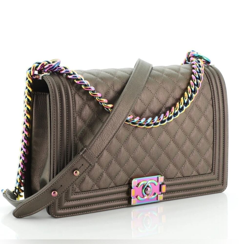 Chanel Brown Iridescent Mermaid Quilted Shoulder Boy Flap Bag goatskin leather - Picture 6 of 15